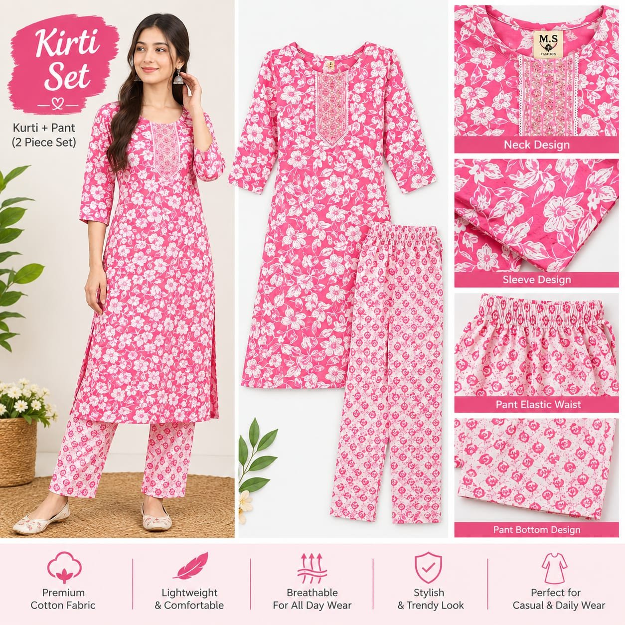 Pooja flower kurti set ( xl )